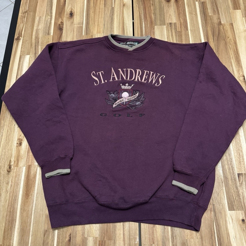 Vintage St Andrews Golf Sweatshirt Mens XL Maroon Embroidered Grandpa 90s